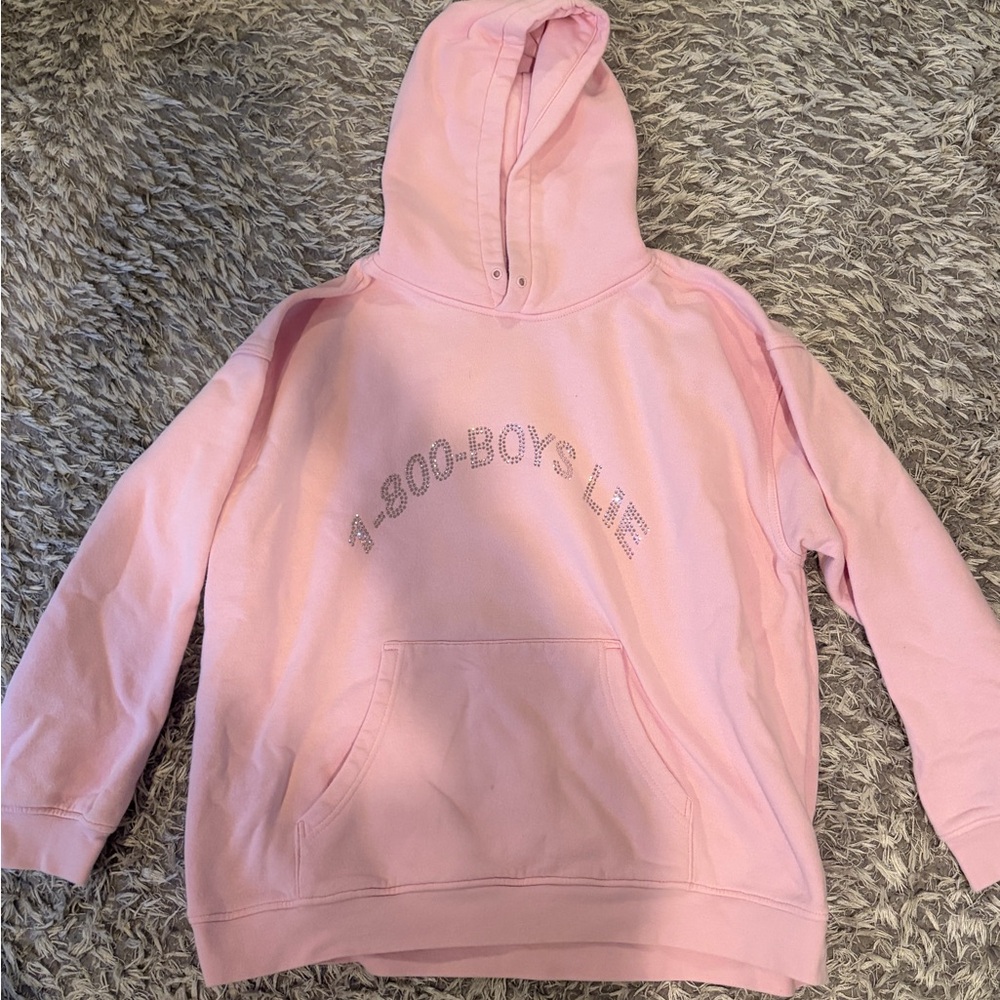 Pink boys lie rhinestone hoodie